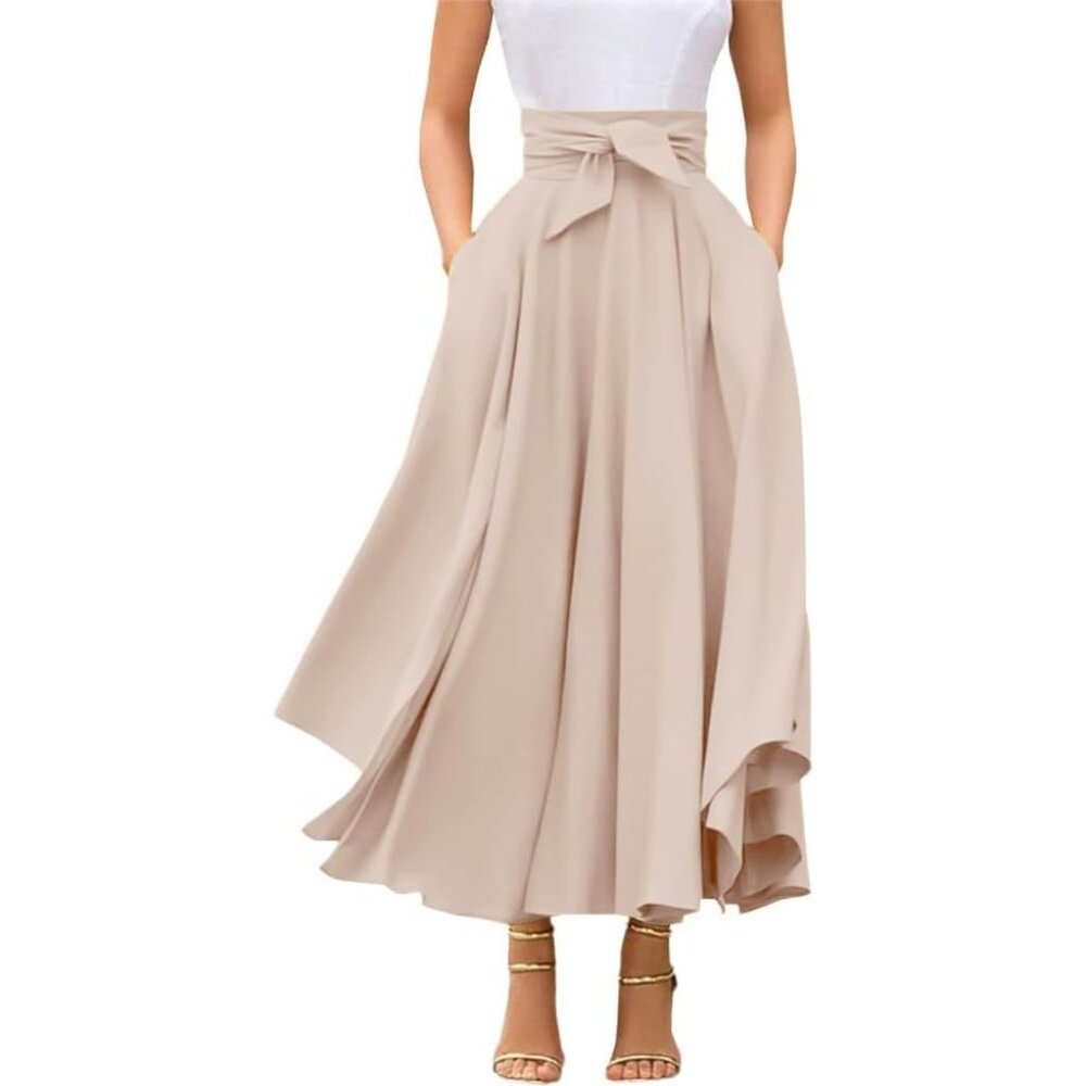 Women's Apricot Elegant Waist Side Slit Irregular Bohemian Pockets Maxi Skirt - Picture 1 of 7